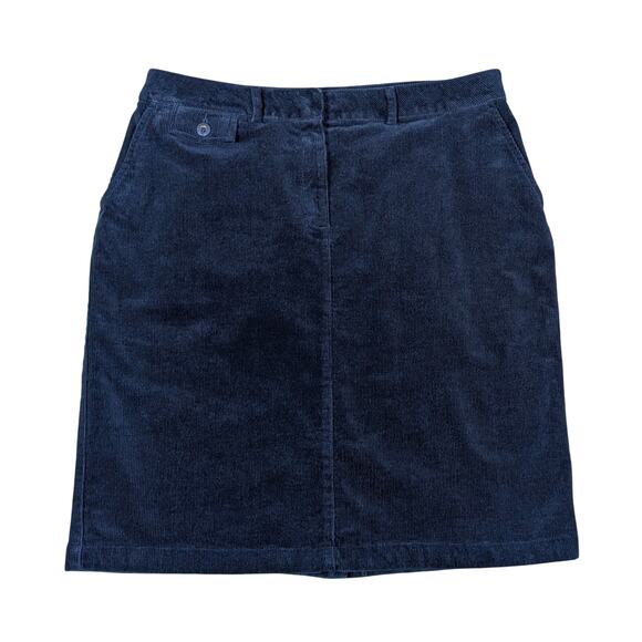 L.L. Bean Corduroy Skirt Womens 12 Petite Navy Blue Retro 90s Y2K Preppy Pockets - Picture 1 of 12